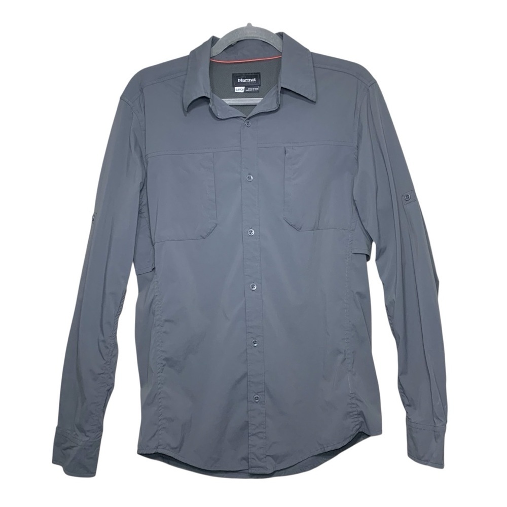 Marmot Charcoal Gray Button Up Shirt Sz S Vented Breathable Hiking Sports Top
